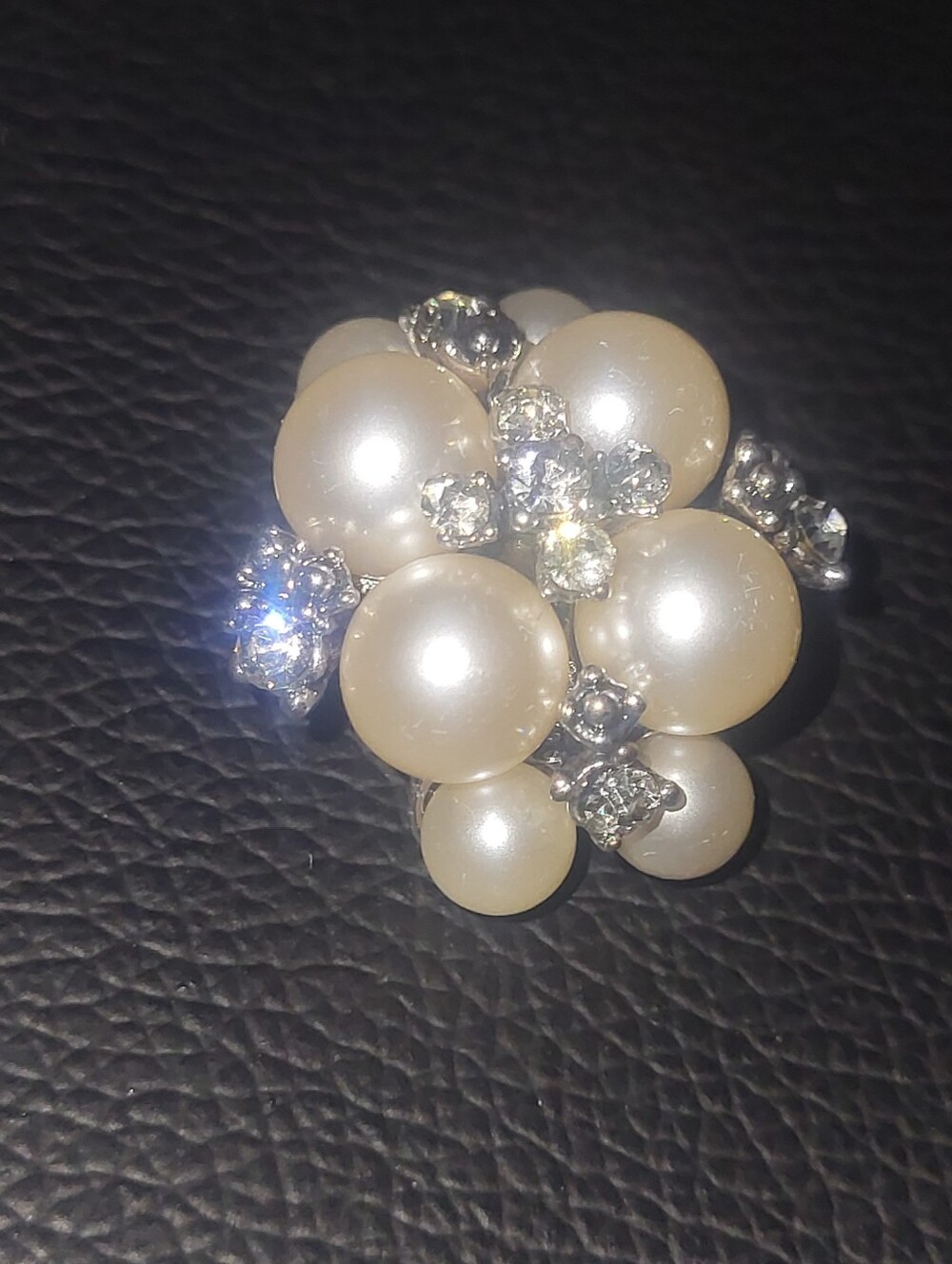 Vintage Mid Century Pearl & Rhinestone Domed Cluster Brooch